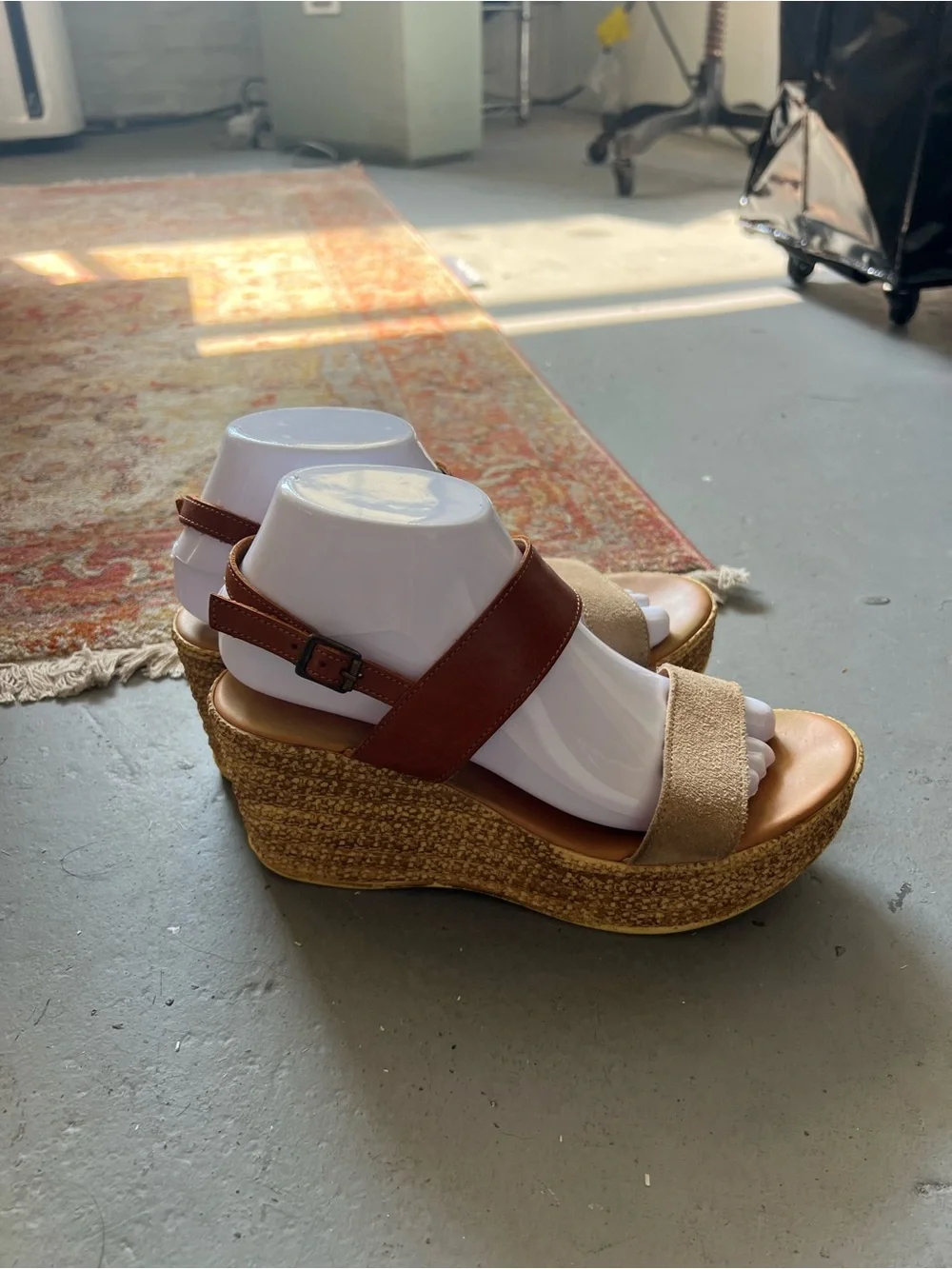 Espadrille Wedge Sandals in Brown and Beige